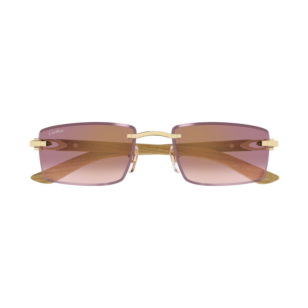 CARTIER Rimless Rectangular Sunglasses With Gradient Purple Lenses